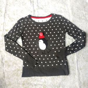 Winter Holiday Birdie Polka Dot Gray Knit Sweater by Shrinking Violet